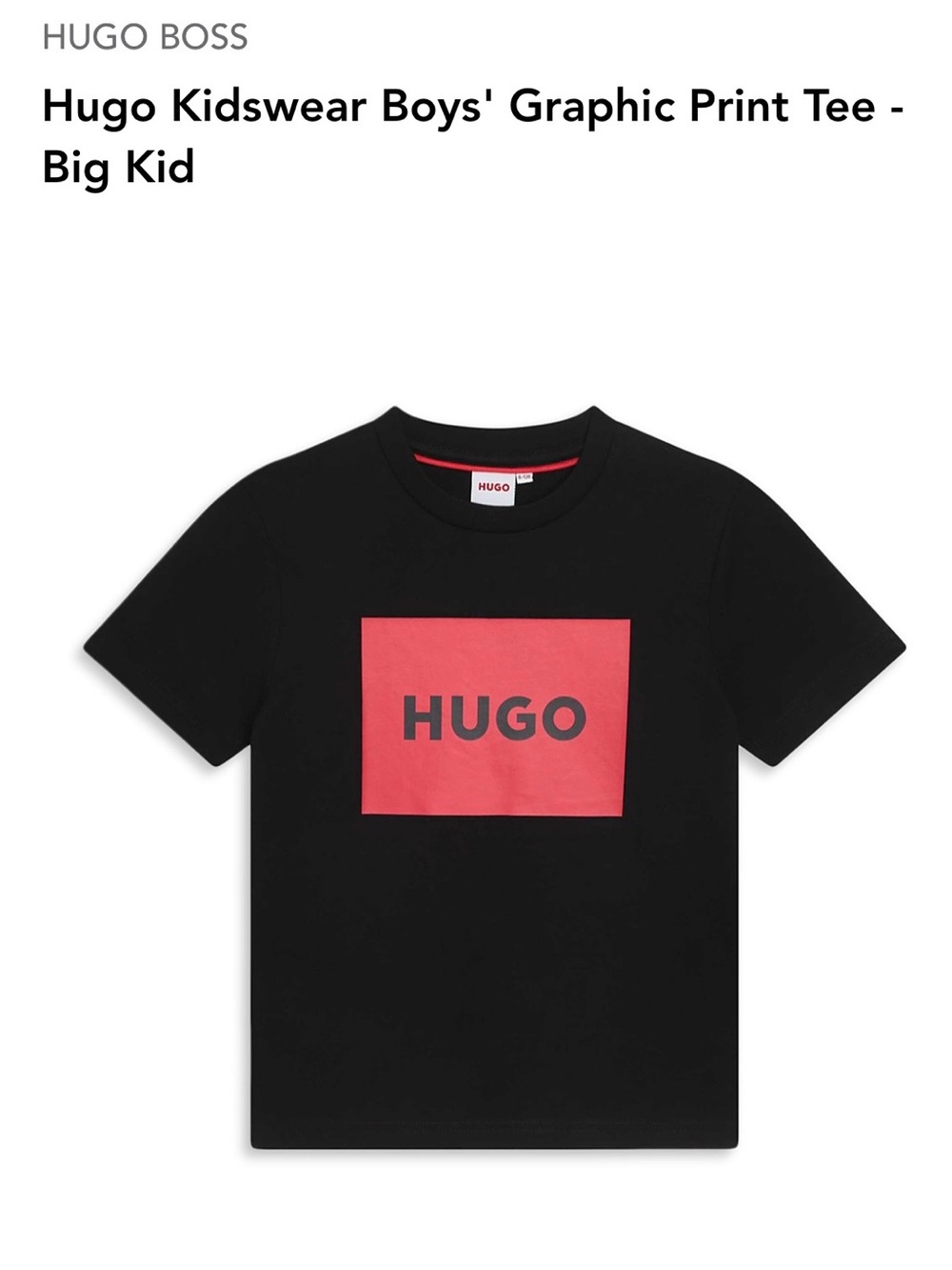 Hugo Boss Boys' Black Short-Sleeve Tee with Red Logo Box 16 years